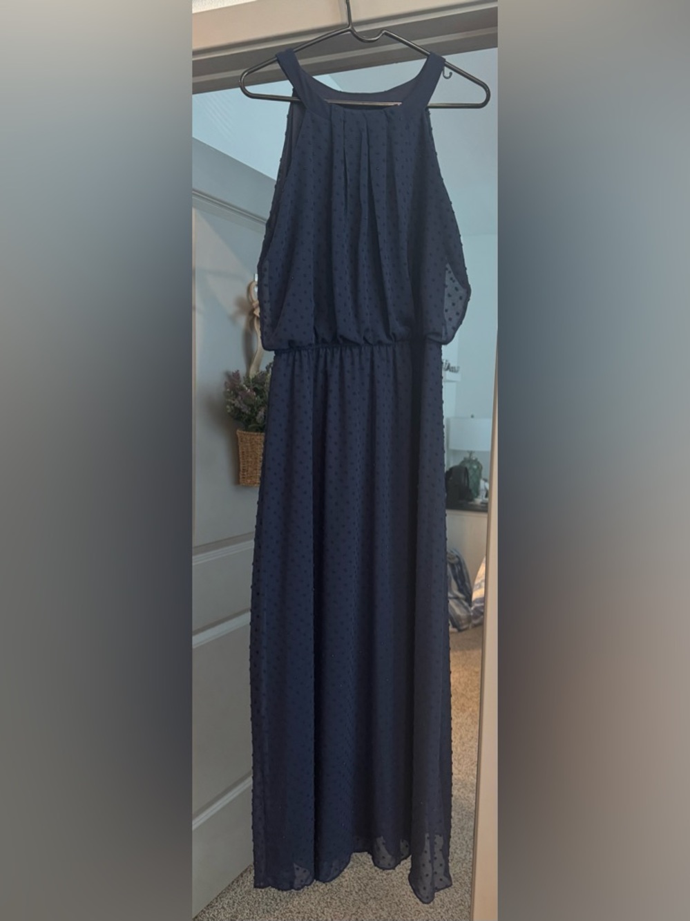 Robbie Bee Navy Swiss Dot Maxi Dress
